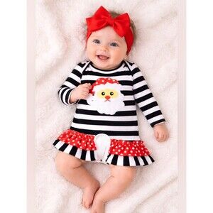 NWT Tong Bei Oi Santa Baby Girl Bell Bottom Romper 0-3M (Size 70) Christmas